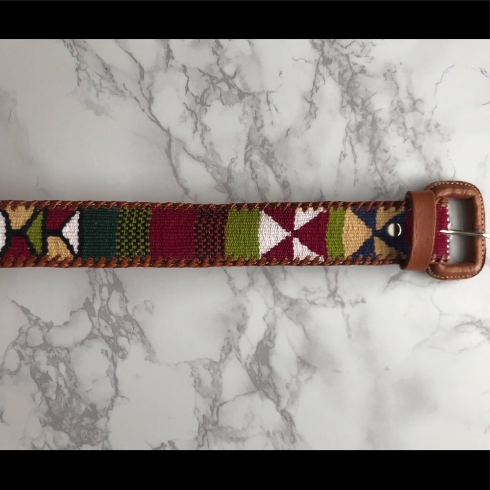 Tribal Print fabric w/genuine leather braided belt